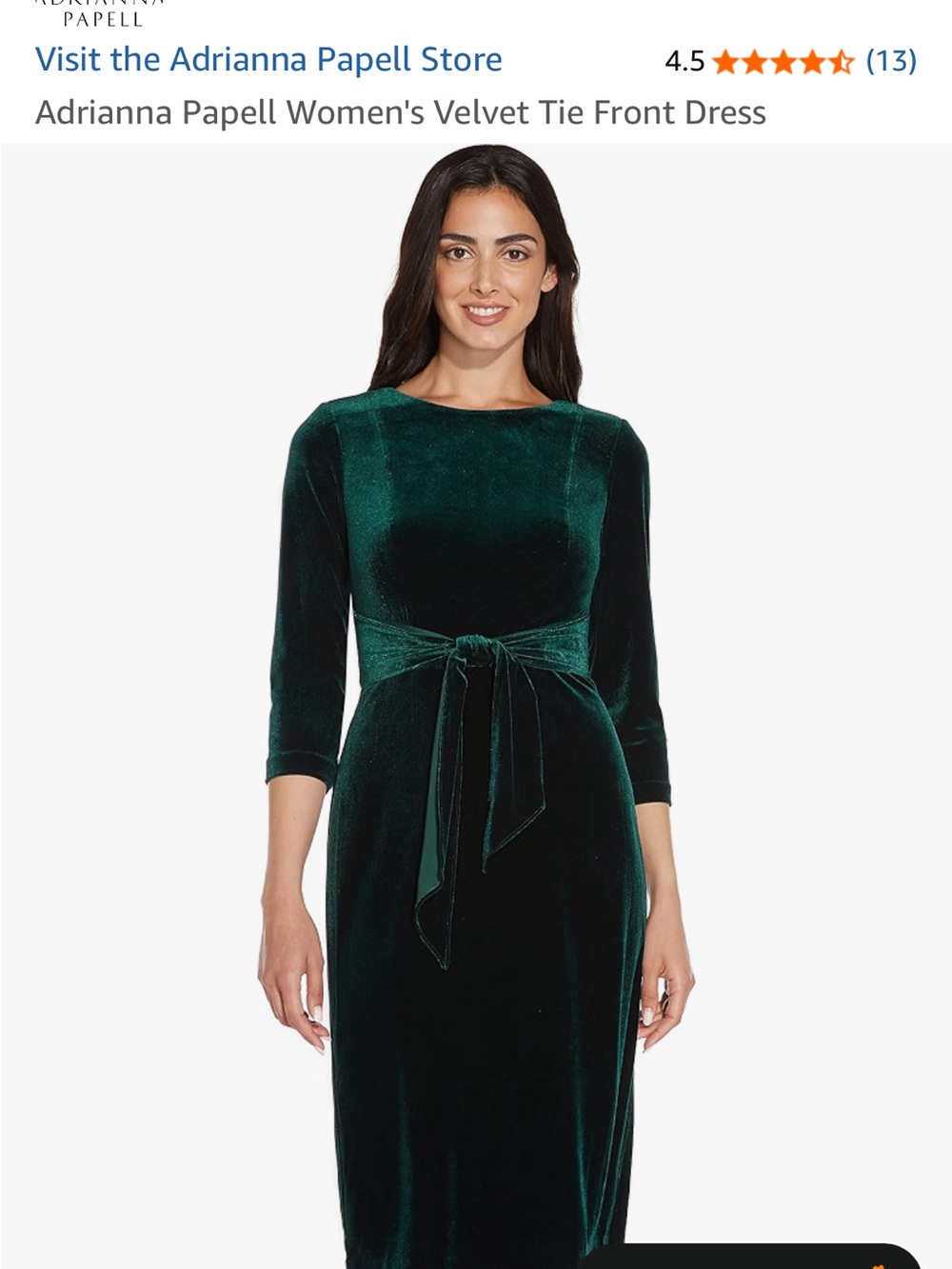 Adrianna Papell Emerald Green Velvet Tie-Waist Midi Dress